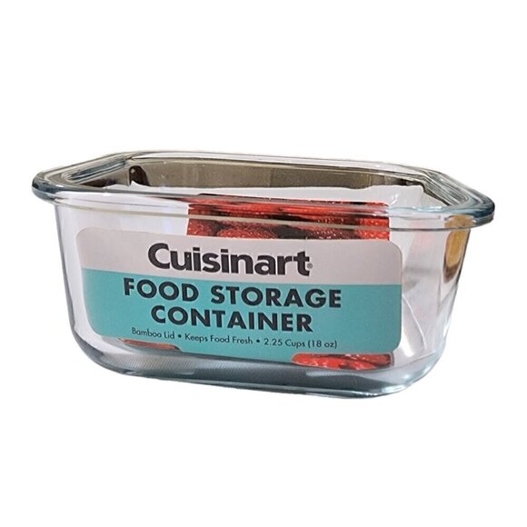 Cuisinart Glass Storage Container with Bamboo Lid Square Microwave Oven 5x5 New - Picture 3 of 13